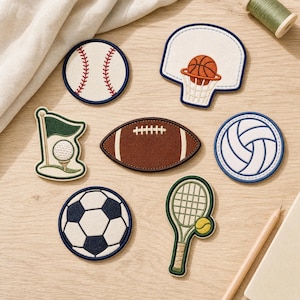 Toppe ricamate sportive, con chiusura a strappo, per baseball, basket, football americano, calcio, golf, tennis e pallavolo, da applicare su zaini.
