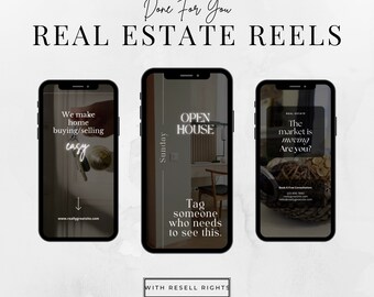 Bobines pour biens immobiliers, Bobines de marketing, Développez votre marque immobilière, Modèles Canva, Droits de revente maîtres, Promotion immobilière, Réseaux sociaux