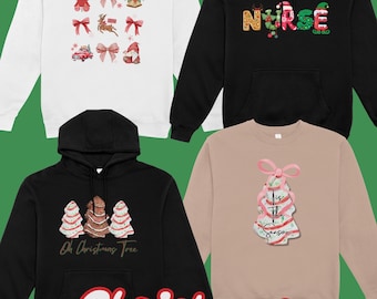 Lot Noël PNG, Noël coloré, Noël PNG, oh sapin de Noël, Noël coquette, conceptions de chemises de vacances, vacances d'infirmière