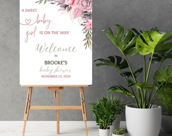 Plaque de bienvenue pour baby shower, modèle floral de plaque de bienvenue, modèle Canva modifiable pour garçon ou fille, plaque de bienvenue pour baby shower, baby shower floral