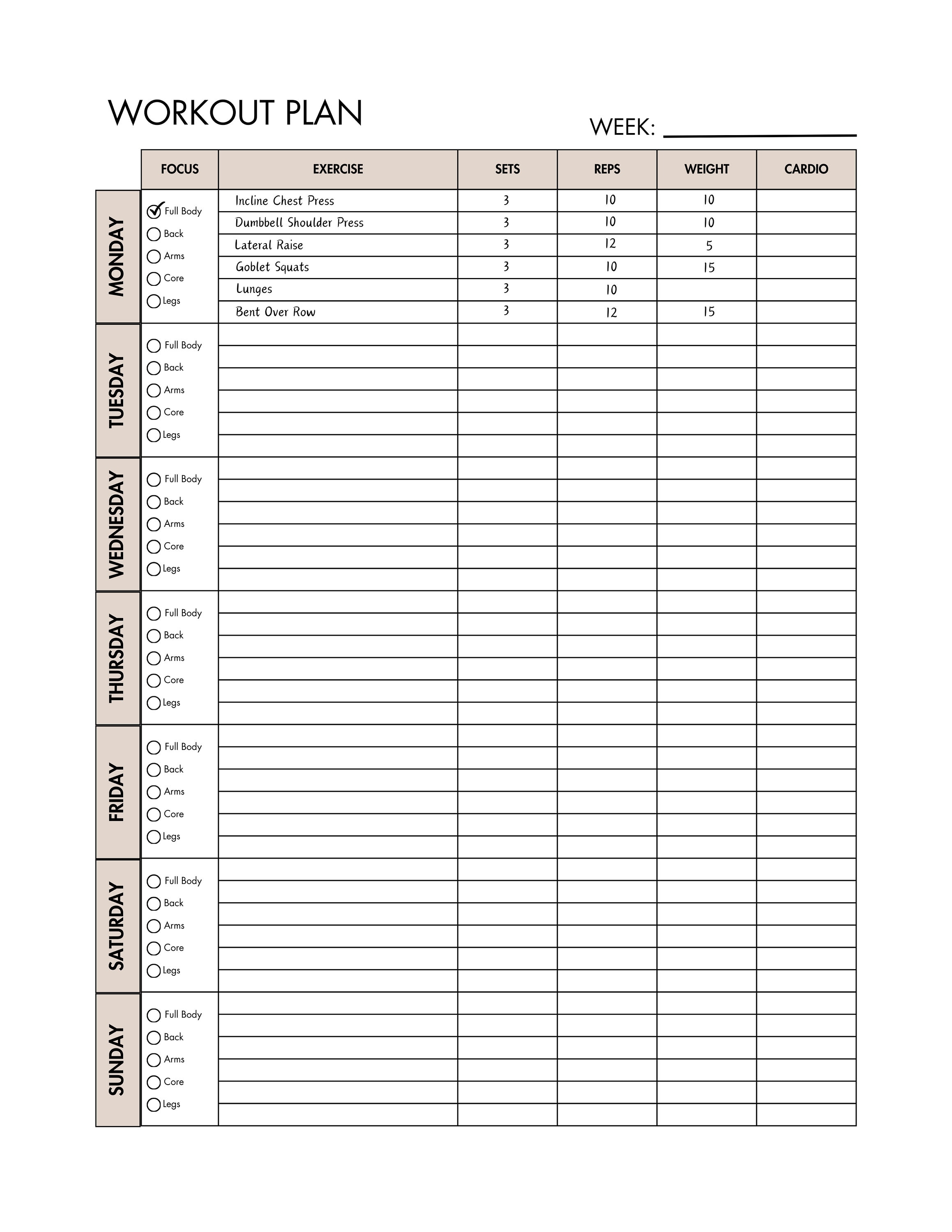 Exercise Tracker Weekly Workout Tracker Fitness Log Workbook Log