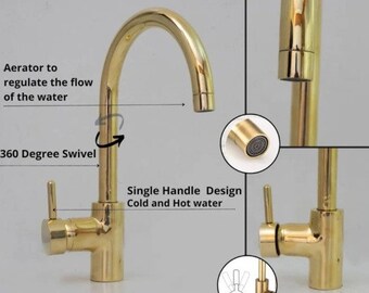 Unlacquered Brass Basin Faucet , Wet Bar Faucet - Mid Century Modern Kitchen faucet - Tap - One Hole One Handle Mixer Faucet