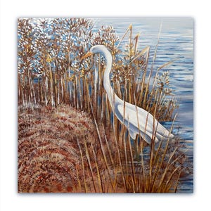 White Heron | Heron Wall Art | Bird Painting | Large Nature-Inspired Canvas