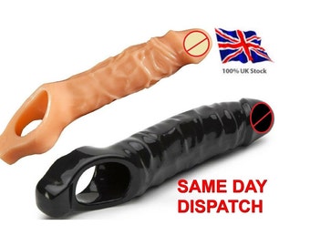 MEGA MIGHTY 11 inch Penis Sleeve Enlarger Extender Reusable Condom Mature Cock Sleeve Male Sex Toys Adult Toys for Men Couples