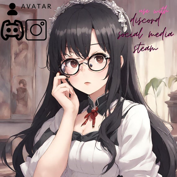 PFP Anime Girl Avatar Glasses Cute Maid Character Twitch Discord Steam Instagram Email Etsy Canada