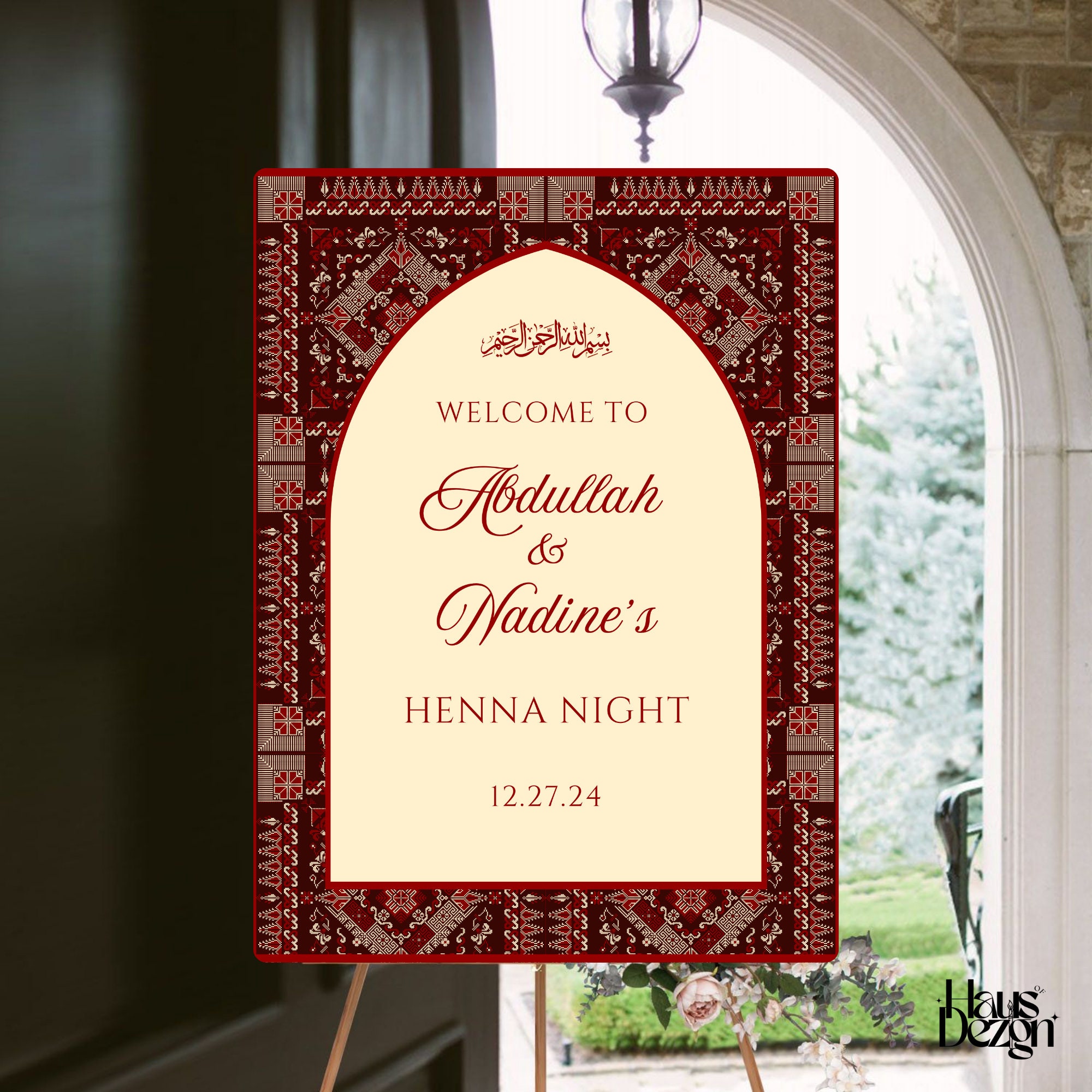 Elegant Palestinian Henna Welcome Sign, Simple, Tatreez Pattern, 3roosa, Palestinian Wedding, Henna Night, Welcome Poster, Digital Download