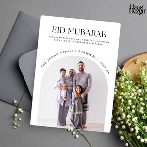 Digital Eid Mubarak Family Photo Card- Editable Template- Ramadan Kareem- Eid Mubarak