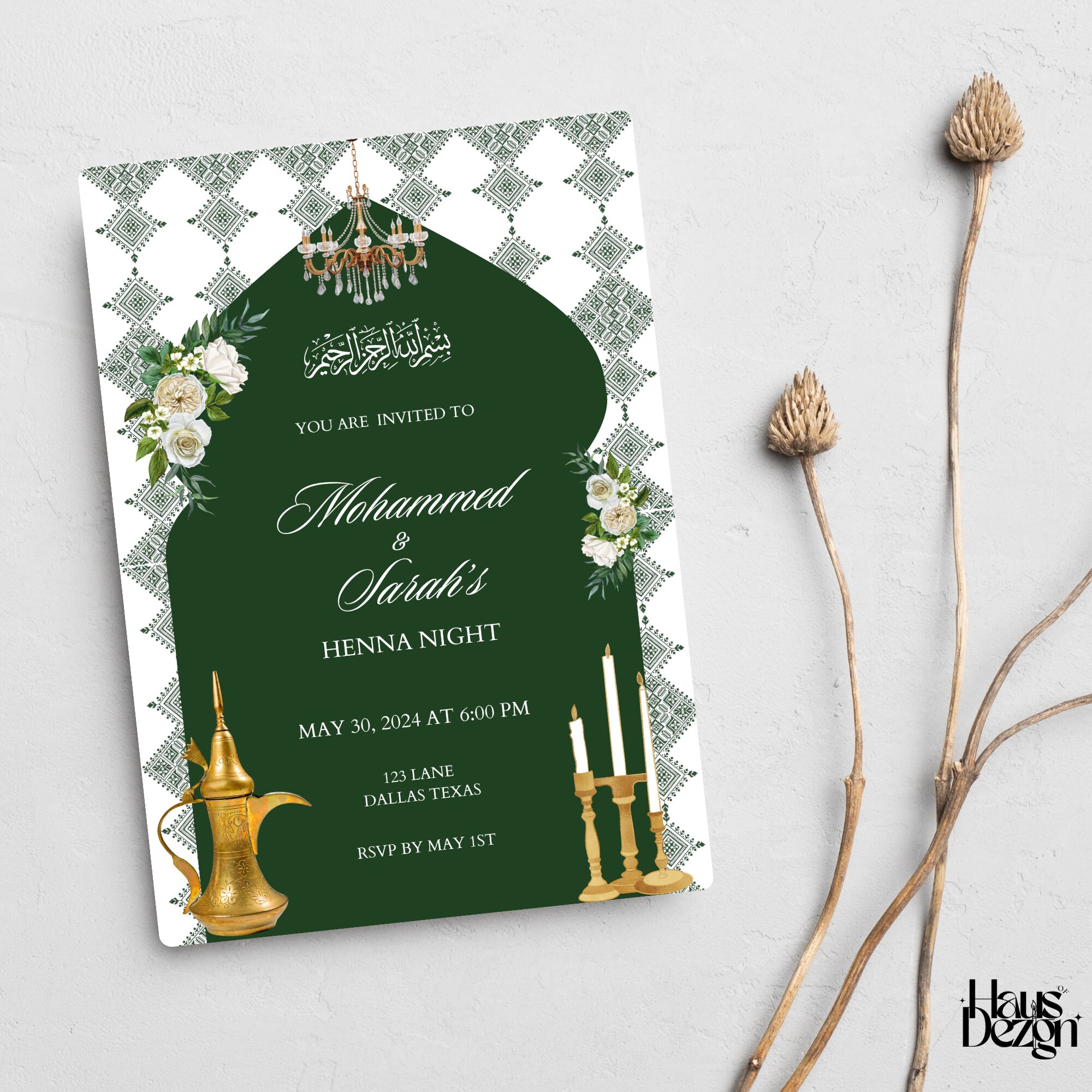 Traditional Moroccan Henna Invitation- Islamic Wedding Invite