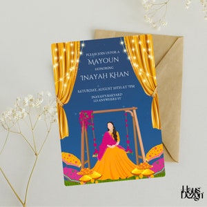 Mehndi, Mayoun Invitation Template, Dholki Invite, Marigold, Umbrella ...