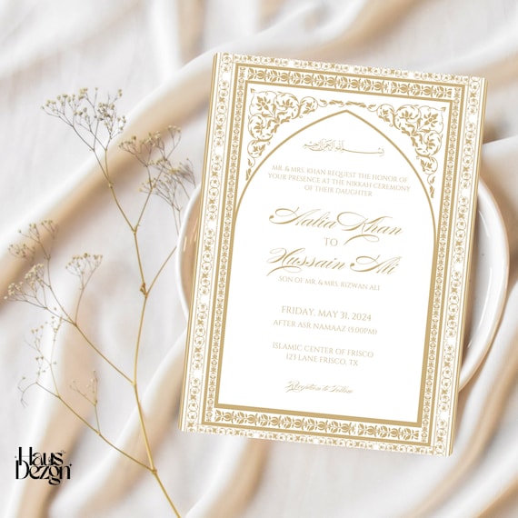 Digital Islamic Nikkah Invitation- Luxury- Elegant- White, Gold