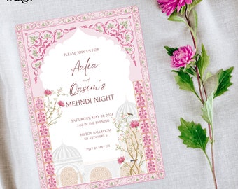 Mughal Mehndi Invitation, Pastel Floral Mehndi, Mughal Garden Invite, Dholki, Elegant Indian, Pakistani Wedding, Digital Download