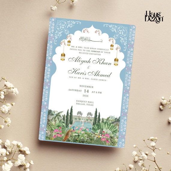 Digital Nikkah Invitation, Elegant Mughal Garden, Islamic Wedding