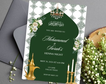 Invitation au henné marocain traditionnel - Invitation de mariage islamique - vert - téléchargement numérique