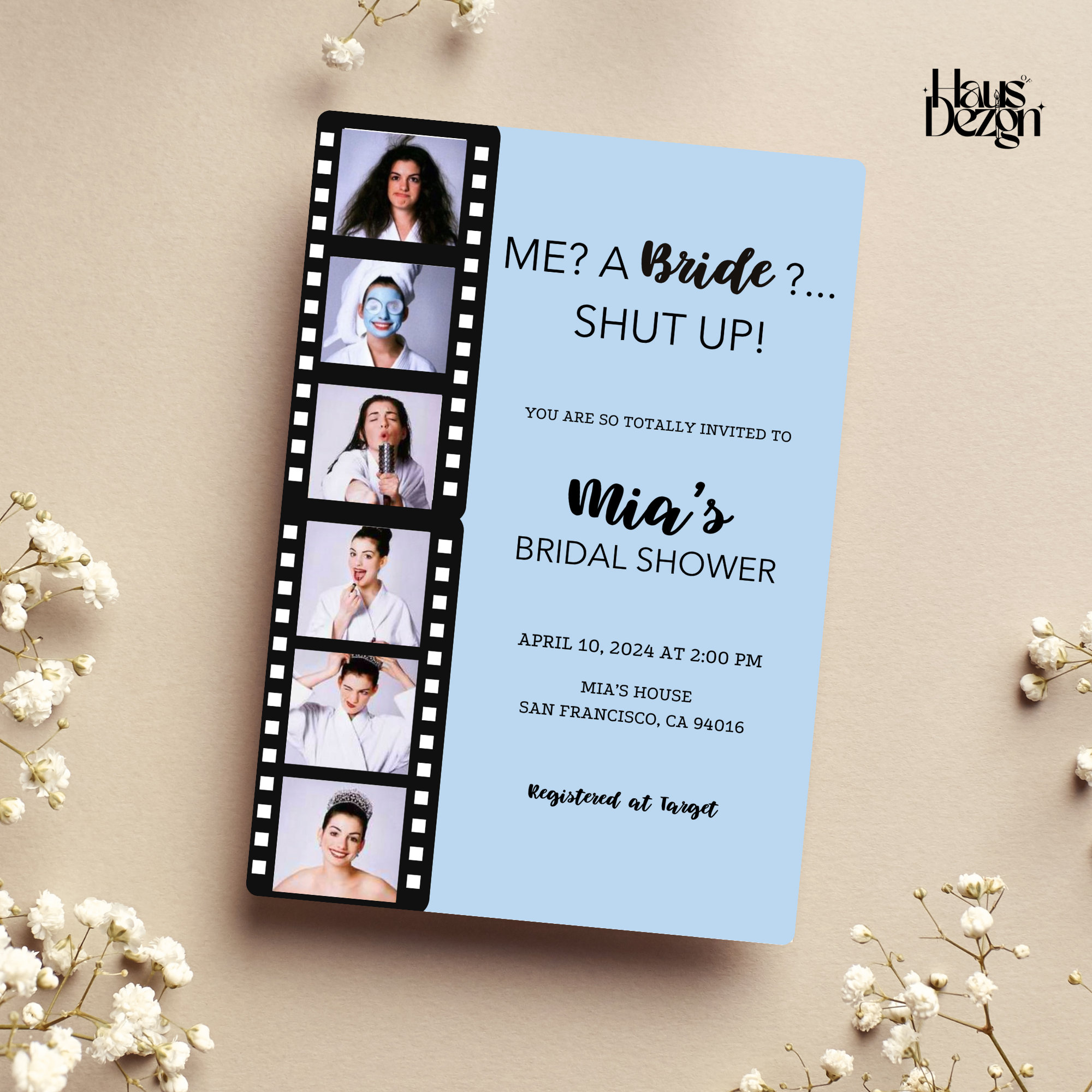 Film Strip Photo Booth Princess Diaries Bridal Shower Invitation