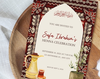 Palästinensischer Arch Tatreez Henna Einladung - Olivenzweige - Arabischer Tee - Muslimische Hochzeit - Digitaler Download - Verlobung - Nikkah