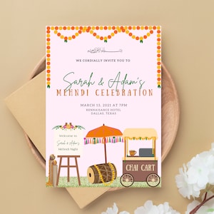 Zaproszenie Mehndi z motywem Chai Cart - Zaproszenie Dholki - Desi Wedding - Pakistańskie - Indyjskie - Cyfrowa karta - Zabawna i kolorowa