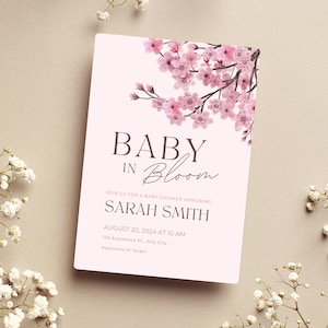 Baby in Bloom Baby-Dusche-Einladung- Kirschblüten-Thema- Baby Sprinkle- Digital Invite