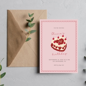 Carte d'anniversaire gâteau coeur vintage - Invitation d'anniversaire - 21e anniversaire - Invitation d'anniversaire - carte mignonne et minimale