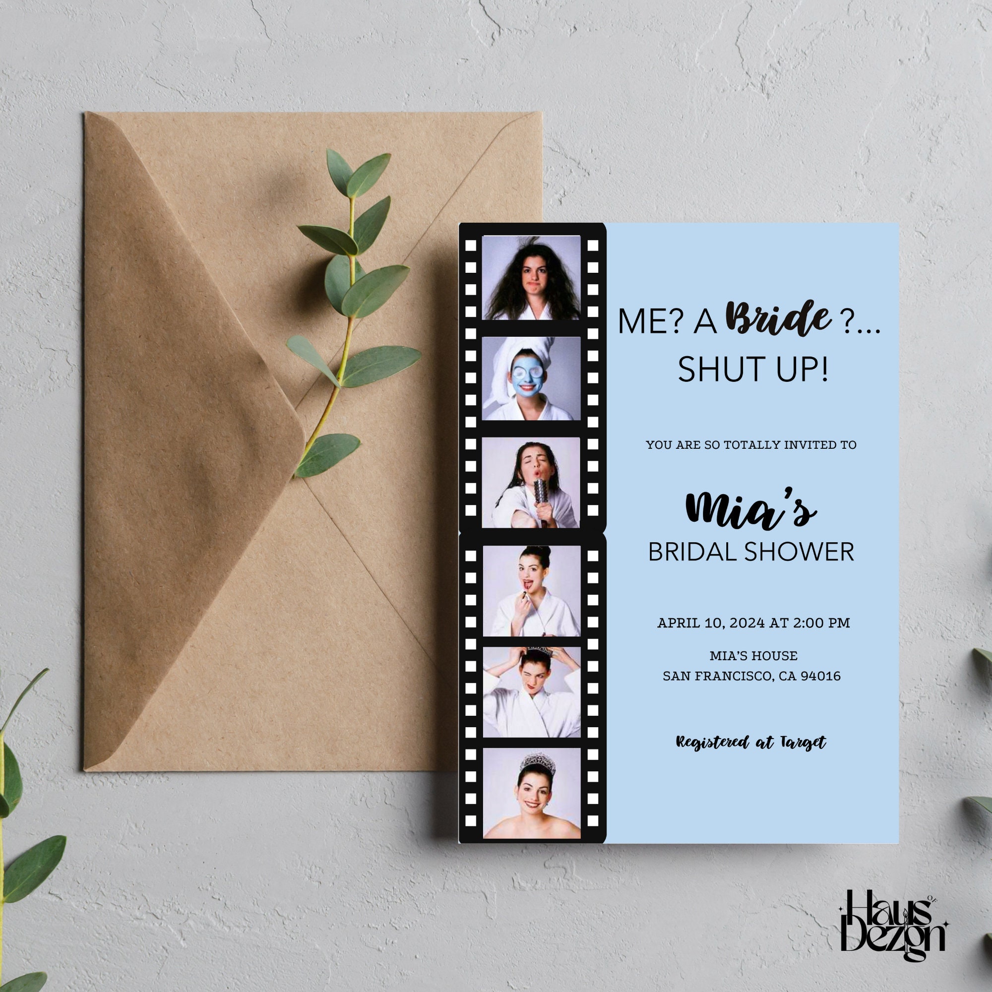 Film Strip Photo Booth Princess Diaries Bridal Shower Invitation