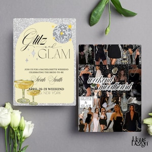 Glitz and Glam Bachelorette Party Template and Itinerary- Mood board- Weekend Details- Digital Download- Trending Bach Theme- Editable