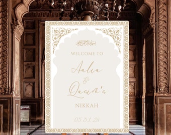 Elegant Neutral Intricate Nikkah Sign- Islamic Wedding Welcome Sign- Mughal Arch- Engagement- Digital Download- Editable- Beige and Gold