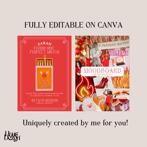 Elle a trouvé son modèle parfait pour un week-end de célibataire, 6 pages, itinéraire, tableau d&#39;ambiance, invitation, téléchargement numérique, boîte d&#39;allumettes