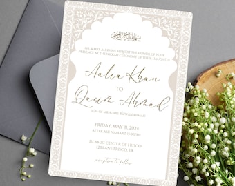 Digital Nikkah Invite- Luxurious, Elegant Islamic Invitation- Mughal Arch- Wedding Invite- Neutral- Engagement- Digital Download- Vintage