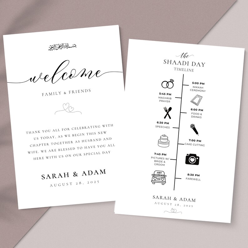 Shaati Note Wedding Welcome Note and Event Timeline Card- Enagement-katb Al Kitab ...