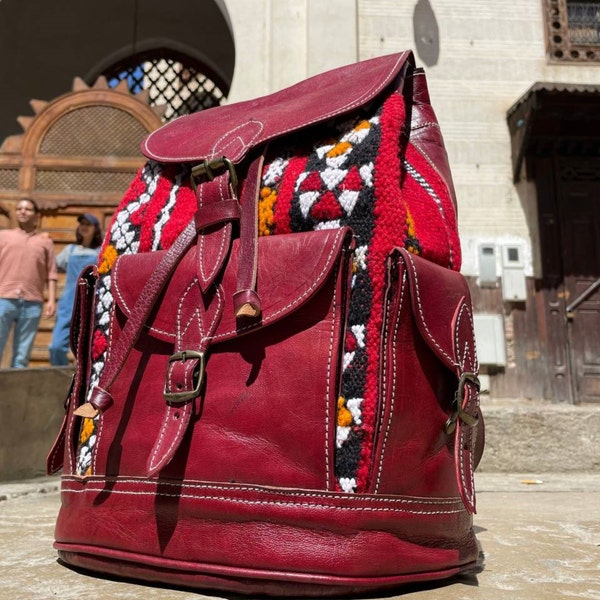 Sac artisanal en cuir de chèvre marocain, avec une version petite taille GRATUITE, sac à dos fait main