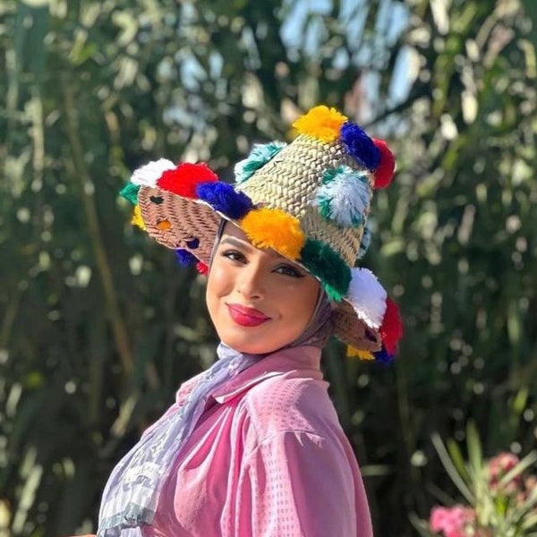 Chapeaux de paille marocains faits main, chapeau de plage, chapeau de soleil, chapeau rond, chapeau artisanal, jardin.