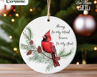 Cardinal Memorial Christmas Ornament, Memorial Gift, Forever In My Mind Keepsake, Christmas Sympathy Gift