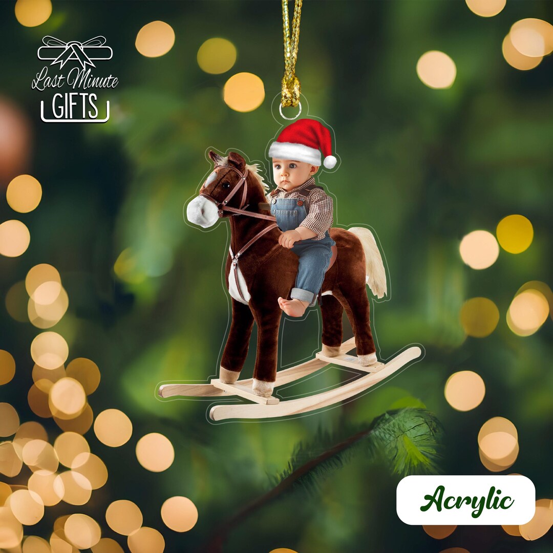 Custom Photo Horse Riding Acrylic Ornaments, Custom Name Horse Kid