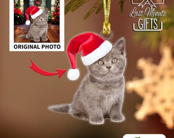 パーソナライズされた猫のクリスマスオーナメント、カスタム写真の記念品
