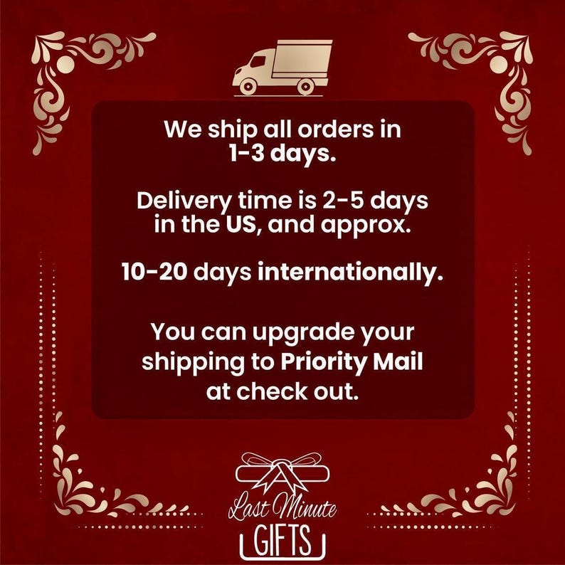 a red background with a white border and a red box with a delivery truck on
