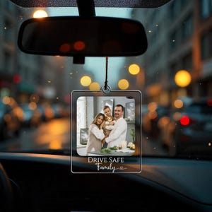 Personalized Family Photo Car Ornament, Polaroid Style Acrylic Charm