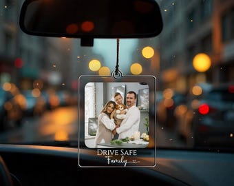 Personalized Family Photo Car Ornament, Polaroid Style Acrylic Charm