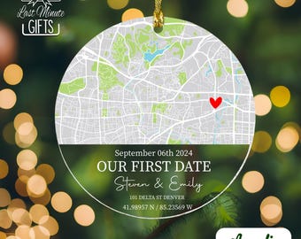 First Date Map Ornament, Anniversary Gift (Acrylic)