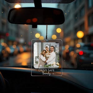 Personalized Family Photo Car Ornament, Polaroid Style Acrylic Charm