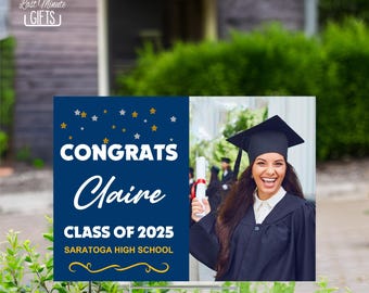 Congrats Name Class Of 2024 Yard Sign, Graduation Yard Sign, High School College Graduation Lawn Sign, Printed Photo Graduation Sign