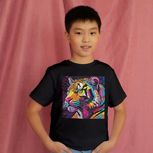 Colorful Tiger Kids Youth Boys Girls Heavy Cotton T-Shirt - High Quality & Comfortable - Animal Lover - Amazing Prices - Stand Out