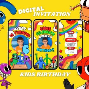 Regenbogen Freunde Geburtstag Party Einladung Vorlage, Kinder Regenbogen Geburtstag Evite, Regenbogen Freunde einladen, printable editierbare evite, animiert