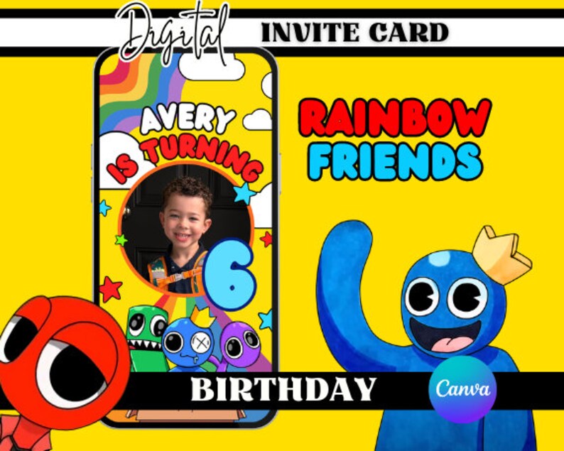 Rainbow Friends Birthday Party Invitation Template, Kids Rainbow ...