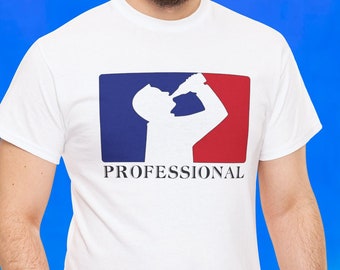 Professional Beer Drinker T-Shirt- White shirt with pro league drinking logo, gifts for beer lovers and drinkers, fun beer clothing