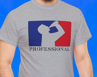 Professional Beer Drinker T-Shirt- Heather gray shirt with pro league drinking logo, fun gift for beer lovers, brewers and drinkers