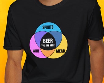 Beer: You Are Here Venn Diagram- Black Beer Shirt, Gifts for Craft Beer Lovers, Beer T Shirt, Beer Tshirt