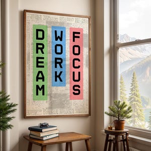 Dream Work Focus Wall Art | Motivational Printable Poster | Modern Office Decor | Inspirational Digital Download Motivational