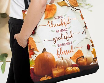 Thankful, Grateful Blessed Tote Bag, Autumn Tote Bag, Fall Tote Bag, Fall Is My Favorite Color, Tote Bag, Pumpkin Tote Bag, Blessed Tote Bag