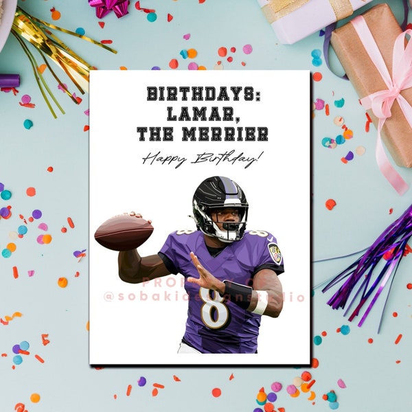 Baltimore Ravens Lamar Jackson Birthday Greeting Card - Original Digital Drawing - Small Greeting Card A2 Size 4.25" X 5.5"