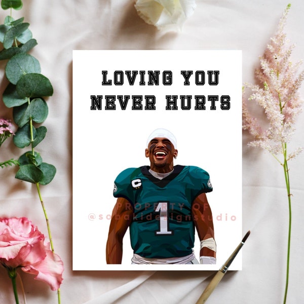 Philadelphia Eagles Jalen Hurts Anniversary Card Valentines Day Love Greeting Card - Digital Drawing - Small Greeting Card Size 4.25" X 5.5"