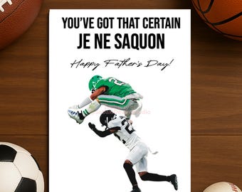 Philadelphia Eagles Saquon Barkley Father&#39;s Day Small Greeting Card - Original NFL Digital Drawing - Certain Je Ne Saquon - 4.25&quot; X 5.5&quot;
